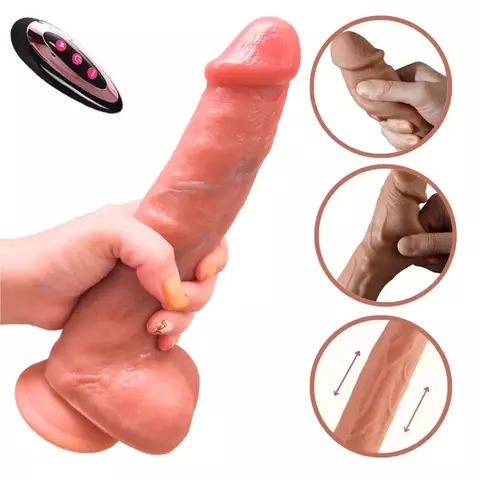 Pênis realistico prótese cyberskin com vibração e aquecimento controle remoto 24 cm