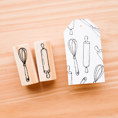 Kit Carimbo " Fouet + Rolo de Macarrão" com 2 un 5x2 cm