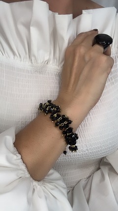 PULSEIRA MILAINE CRISTAL PRETO/DOURADO