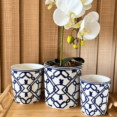 Imagem do Cachepot Azulejo Português Azul Marinho Cachepôs Vasos Porcelana