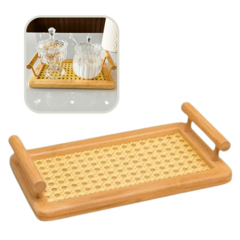Bandeja Bambu com Palhinha Alças 25cm Café Mesa