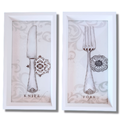 Quadros Talheres Provençal Garfo Faca Branco Cozinha Espaço Gourmet - comprar online