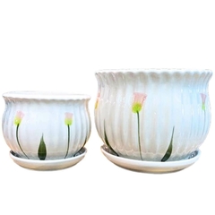 Vasos Cachepôs Cerâmica Floral Branco com Prato Colado Furo na internet