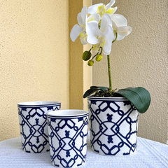 Cachepot Azulejo Português Azul Marinho Cachepôs Vasos Porcelana - loja online