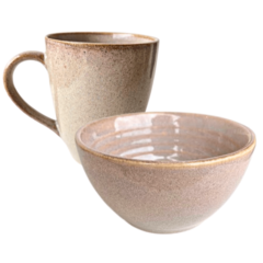 Caneca e Bowl Cerâmica Bege Verde Capuccino Conjunto Presente Natal - loja online