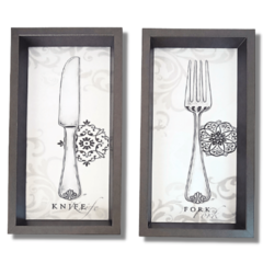 Quadros Decorativos Talheres Provençal Garfo Faca Cinza Cozinha Espaço Gourmet - comprar online