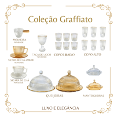 Queijeira Vidro Canelado Borda Dourada Elegante Graffiato - Bruna Store & Decor 