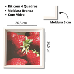 Quadros Decorativos Frutas Vermelhas Morango Mirtilo Cereja Framboesa Branco Cozinha Sorveteria - loja online