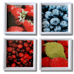 Quadros Decorativos Frutas Vermelhas Morango Mirtilo Cereja Framboesa Branco Cozinha Sorveteria - Bruna Store & Decor 