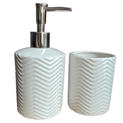Imagem do Porta Sabonete Liquido e Pote Branco Cerâmica Lavabo