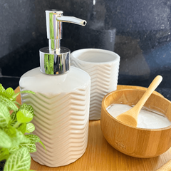 Porta Sabonete Liquido e Pote Branco Cerâmica Lavabo - comprar online
