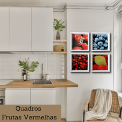 Imagem do Quadros Decorativos Frutas Vermelhas Morango Mirtilo Cereja Framboesa Branco Cozinha Sorveteria