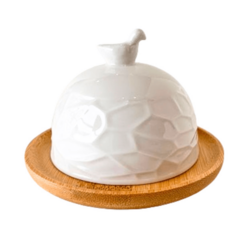 Mini Cúpula Pássaro Oasis Cerâmica Branca com Bambu Hauskraft