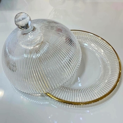 Queijeira Vidro Canelado Borda Dourada Elegante Graffiato - comprar online