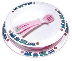 DISPITA PLATO PLAYO, HONDO CON SUCCION Y CUBIERTOS