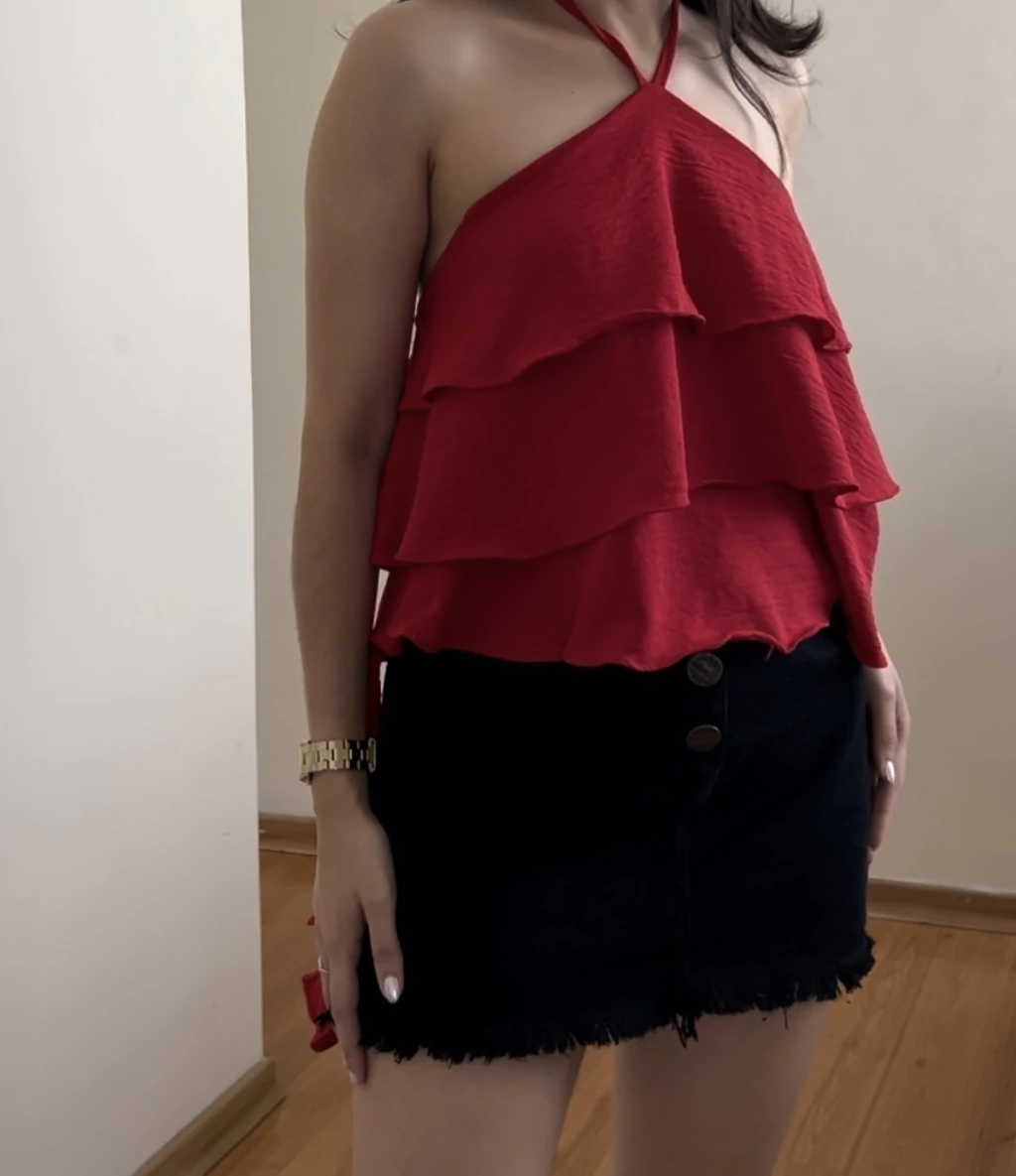Blusa Cropped Vermelha babados