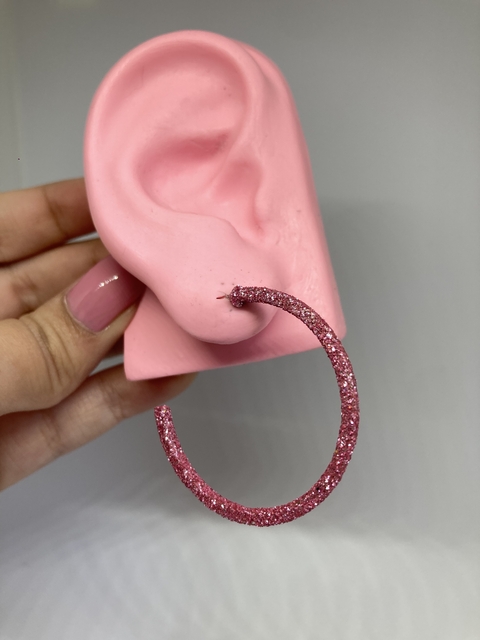 Argolas de Glitter Rosa (AÇO INOX)
