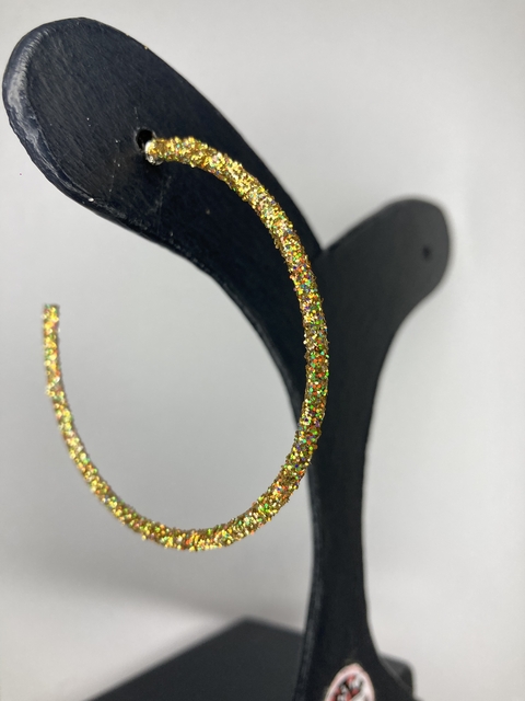 Argolas de glitter holográfica dourada (AÇO INOX)