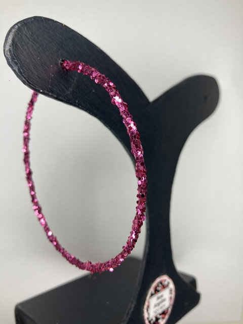 Argolas de glitter flocada rosa (BIJU)