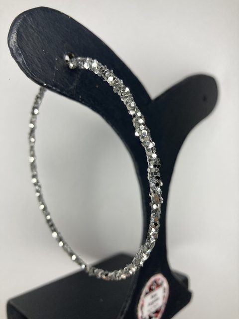 Argolas de glitter flocada prata (BIJU)