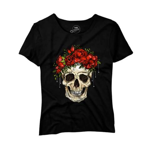 Camiseta Feminina Caveira Rosas