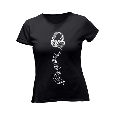 Camiseta Feminina Fone De Ouvido Música Partitura