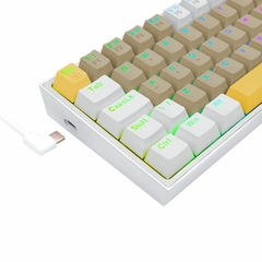 Teclado Mecânico Gamer Fizz RGB Amarelo, Cinza e Branco Switch Marrom