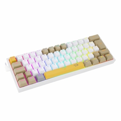 Teclado Mecânico Gamer Fizz RGB Amarelo Branco e Cinza Switch Marrom