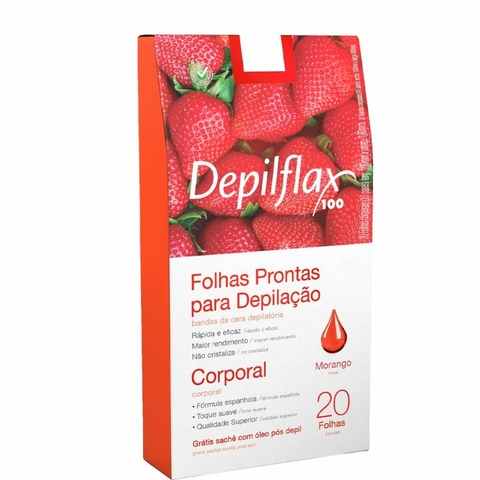 Folhas Para Depilação Corporal Morango 20 Folhas Depilflax