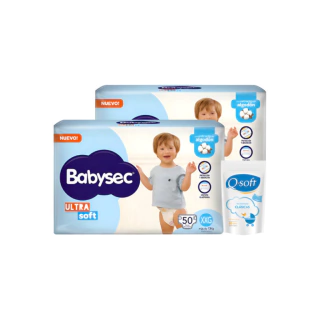2 Babysec Ultra Soft Xxg 50u + Toallitas Q-soft 50u