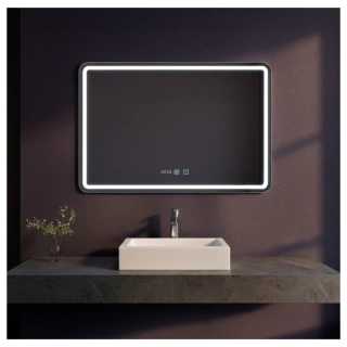 Espejo Inteligente Rectangular Horizontal Q2 Qualika - Touch + Desempañador + Hora (Luz Cálida / Fría / Amarilla)