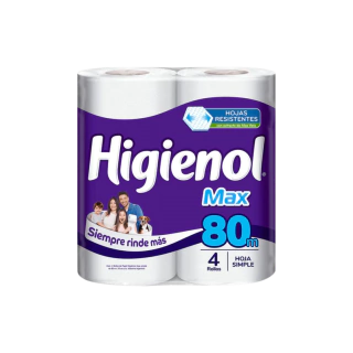 Papel Higiénico Higienol Max Simple 80 M Pack De 4