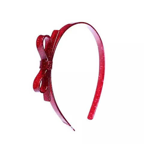 Tiara Laço Fino Vermelho Purpurinado