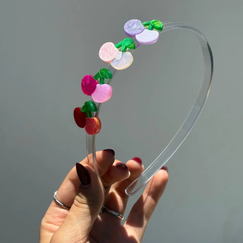 Tiara Cerejinha Tons Texturizado Rosa C/ Lilas