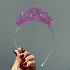 Tiara Coroa Rosa Purpurinada - Princesa