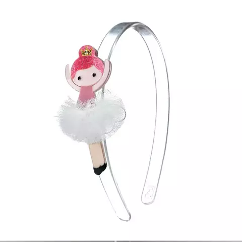 Tiara Bailarina Pompom Branco com Coração Vermelho