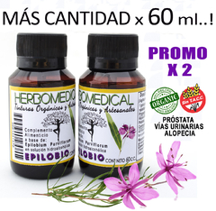 2 x EPILOBIO - Tinturas Madre 60ml. libre de GLUTEN sin TACC Concentradas al 20% (Epilobium Parviflorum Sch.)