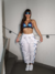 Calça Jogger Cargo Branca Fita Holografica