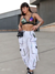 Calça Cargo 6 Bolsos Branca holográfica