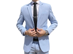 Costume Slim Microfibra Azul Claro Melange