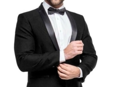 Imagem do Smoking Poliviscose Preto Com Lapela Acetinada
