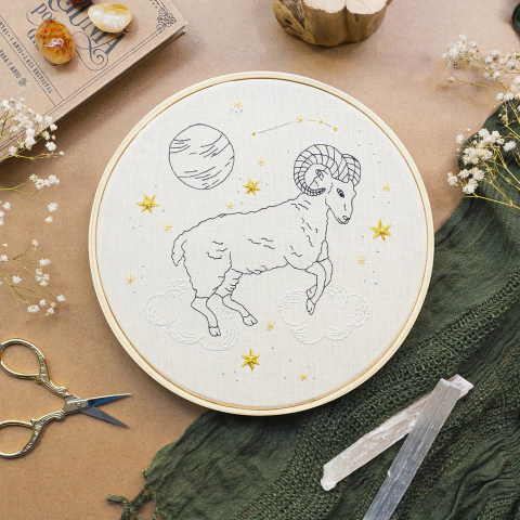Quadro bastidor bordado a mão do signo de áries
