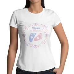 Camiseta Feminina Chá Revelação Pés Menino ou Menina