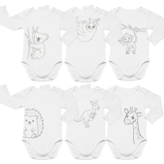 Kit 6 Body Bebê Manga Longa Coleção Bichinhos
