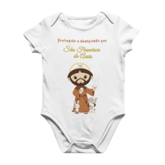 Body Bebê Religioso São Francisco de Assis com Oração