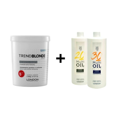 KIT PÓ DESCOLORANTE TRENDBLONDE PLEX 400GR + 2 UNID. OXIDANTES 900ML