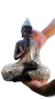 Buda Meditando em Resina na Cor Prata com Espelhos Grande - Natuhome | Esculturas, Decoração, Peças Decorativas E Muito Mais