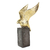 Escultura Pássaro Dourado Base Cor Cimento Resina Moderno G