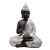 Buda Meditando em Resina na Cor Prata com Espelhos Grande