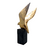 Escultura Pássaro Dourado Base Cor Cimento Resina Moderno G na internet